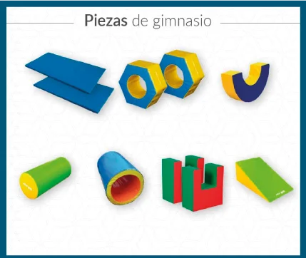 Kit de gimnasio de 10 piezas con formas complejas incluyendo cilindros con agujeros y formas en V